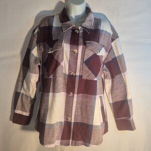 Ashley 26 Intl. jacket top, cotton/polyester, Burgandy-white checkered, Large